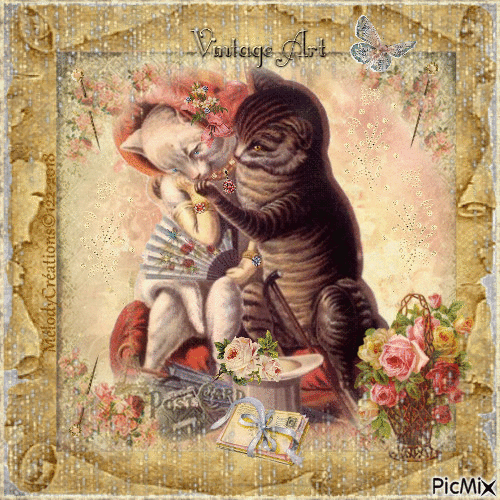 Chats vintage... Vintage cats-lovers... - GIF animado grátis