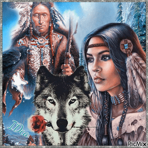 Les amérindiens et le loup - Darmowy animowany GIF