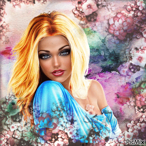 Mujer rubia entre flores - Free animated GIF
