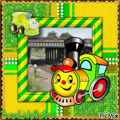 ((Little Train in Lime Green and Neon Yellow)) - Gratis geanimeerde GIF