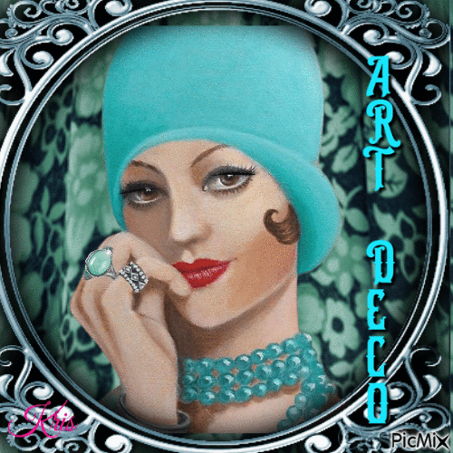 Femme Art Déco - Turquoise/Noir - Gratis animerad GIF