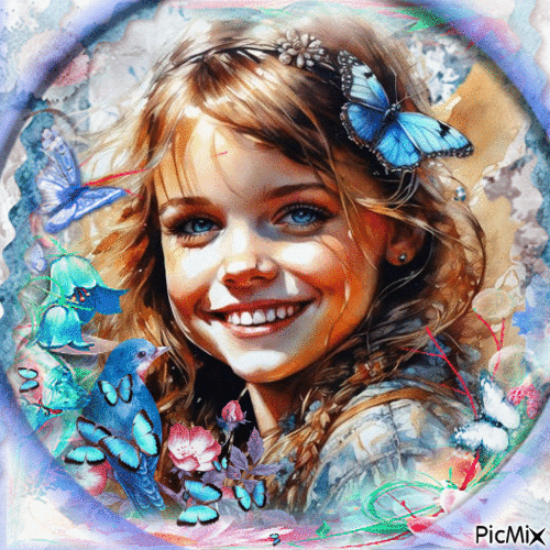 Smiling girl in blue - Δωρεάν κινούμενο GIF