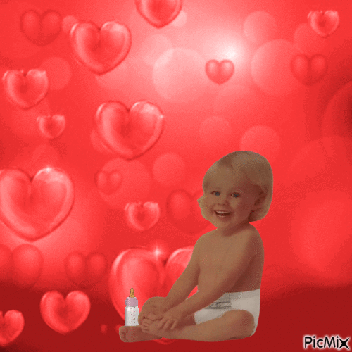 Baby and hearts - Bezmaksas animēts GIF