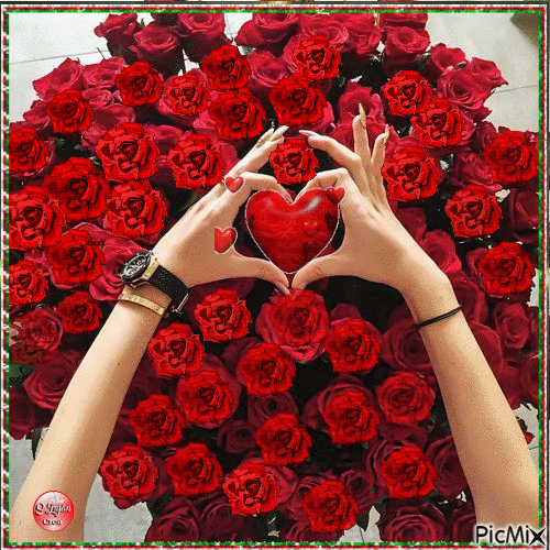 Roses and heart - GIF animé gratuit