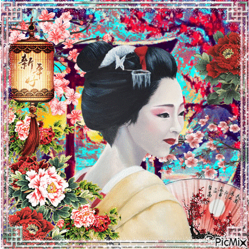 geisha in spring - Nemokamas animacinis gif