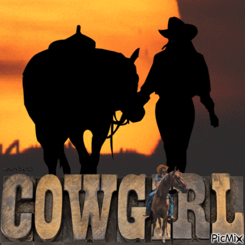 Cowgirl and her horse - Бесплатни анимирани ГИФ
