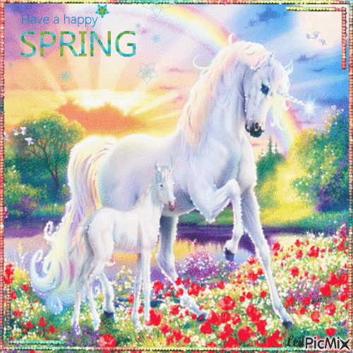 Happy Spring. Horses - 無料のアニメーション GIF