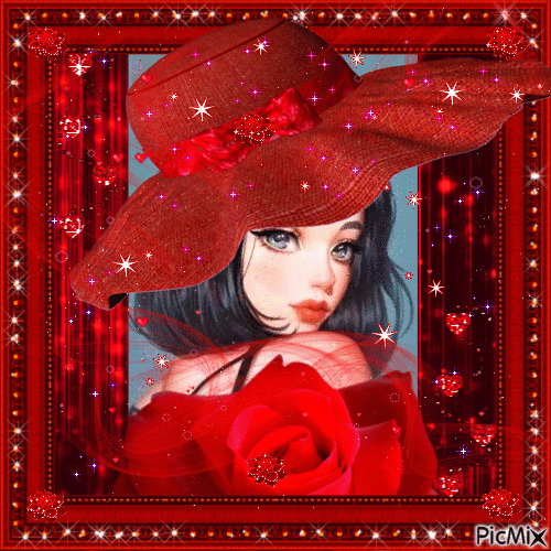 ***Femme et son chapeau rouge*** - Free animated GIF