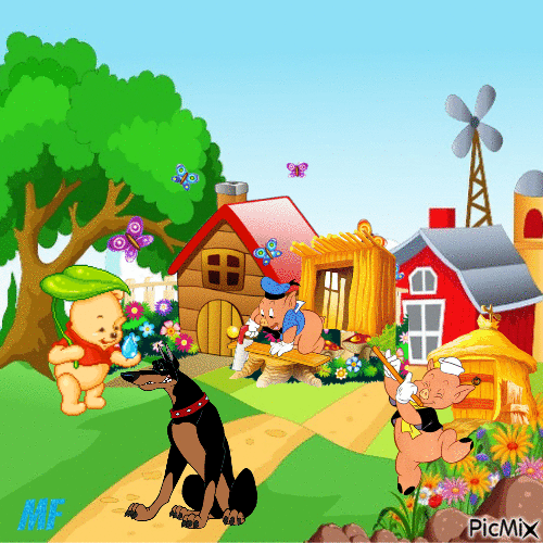 la maison des 3 petit cochons - Bezmaksas animēts GIF