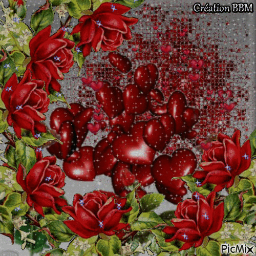 Roses et coeurs par BBM - Gratis animeret GIF