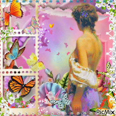 lady with butterflies - Gratis geanimeerde GIF
