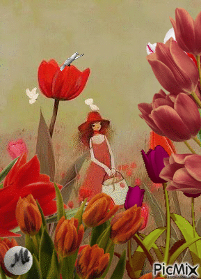 Entre tulipanes - Безплатен анимиран GIF