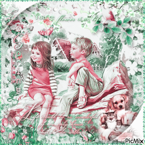 Vintage Little Couple At Spring - Darmowy animowany GIF
