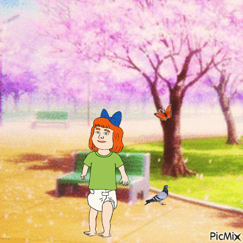 Redhead baby girl in park - Nemokamas animacinis gif