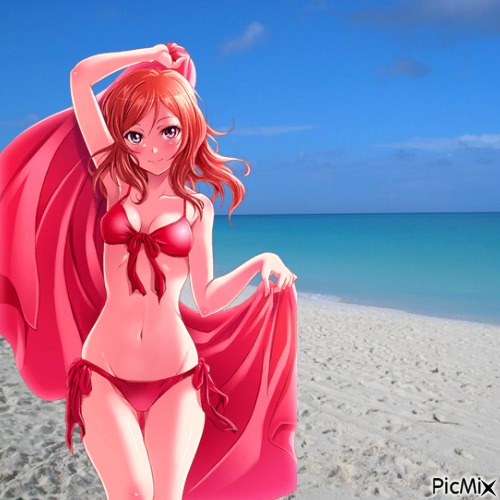 Anime girl on beach - Free PNG