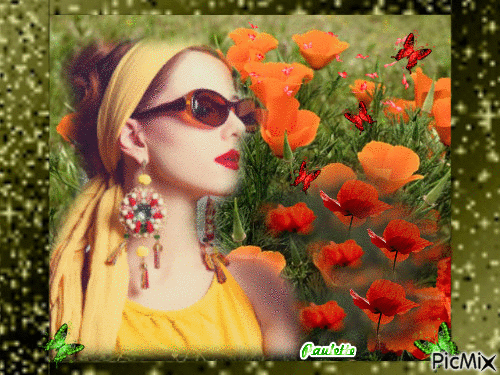 dame et coquelicots - Free animated GIF