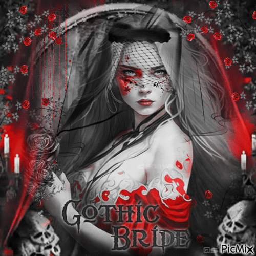 Gothic bride black white red - GIF animado gratis