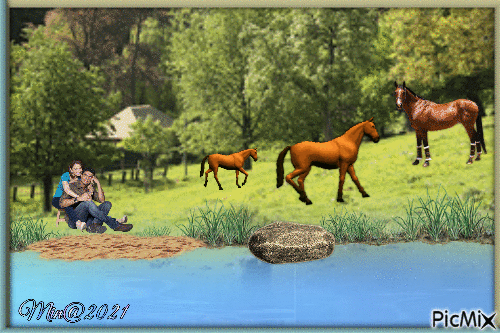 Min@ landskap med hästar - Darmowy animowany GIF