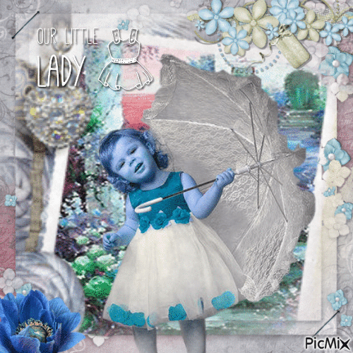 bambina con fiori blu - GIF animado grátis