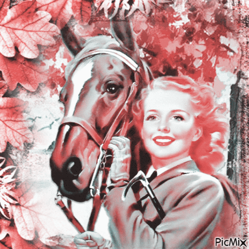 femme et cheval vintage / concours - Free animated GIF