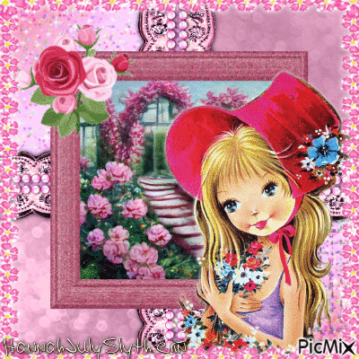 ♦Little Girl in Rose Garden♦ - Free animated GIF