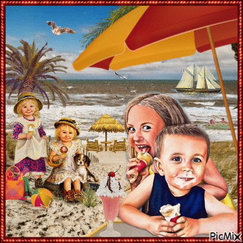 Kinder mit Eis am Strand - Bezmaksas animēts GIF