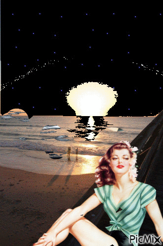 Vrouw masn sterren en water - Bezmaksas animēts GIF