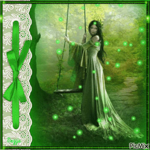 woman in green - Бесплатный анимированный гифка