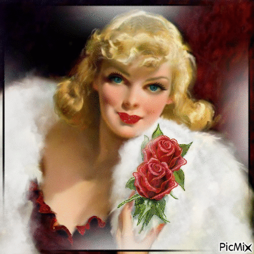 Portrait d'une femme avec des roses - Бесплатни анимирани ГИФ