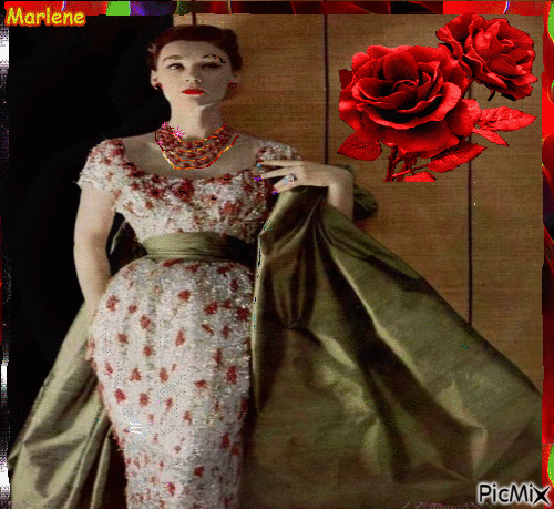 Portrait Woman Colors Deco Glitter Vintage Fashion Glamour  Red Flowers - Бесплатный анимированный гифка