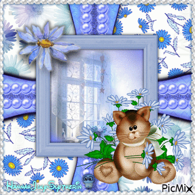(♥)Kitty with Blue Daisies(♥) - Nemokamas animacinis gif