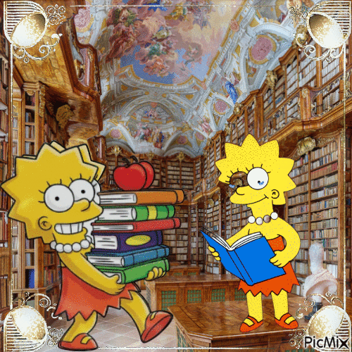 Lisa Simpson in einer Bibliothek - Nemokamas animacinis gif