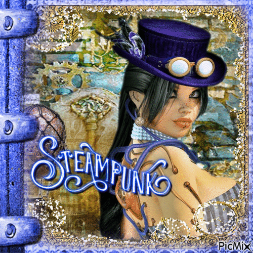 steampunk woman-blue - Gratis geanimeerde GIF