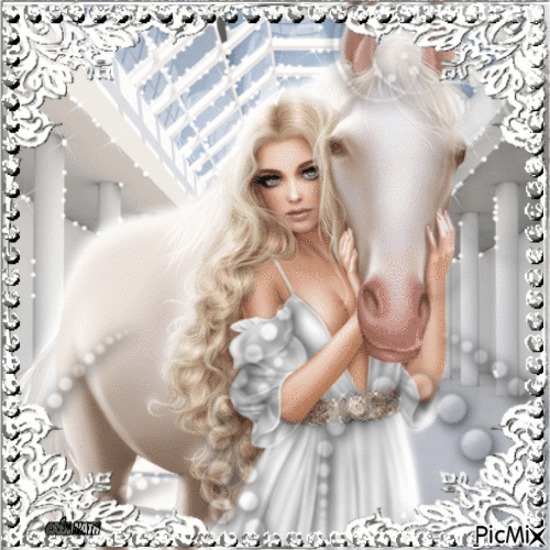 La femme et son cheval blanc - Gratis animerad GIF
