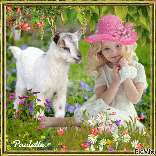 petite chèvre et fillette - GIF animé gratuit