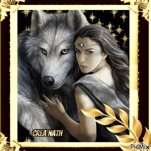 Femme et loup 🐺❤❤❤ - GIF animé gratuit