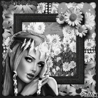 {{{Elven Lady and Daisies in Black & White}}} - Free animated GIF