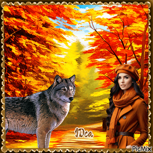 Loup en automne - 免费动画 GIF