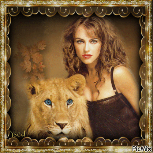 La chica y el leon. - GIF animate gratis