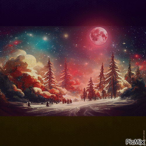 Blood moon in winter - GIF animé gratuit