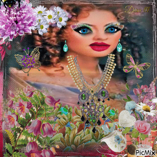 A Beautiful Lady in her Garden - Free animated GIF