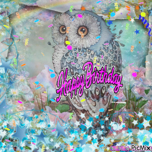 OWL BIRTHDAY - Nemokamas animacinis gif