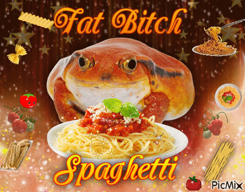 tomato frog eating spaghetti - Бесплатни анимирани ГИФ