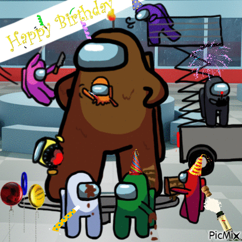 Among Us Birthday - Бесплатни анимирани ГИФ