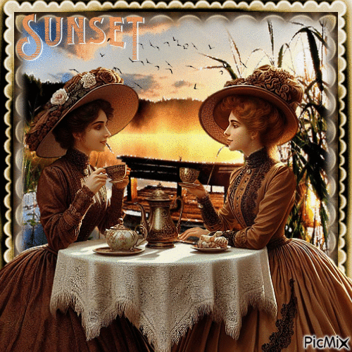 A coffee with friends at dusk - GIF animado gratis