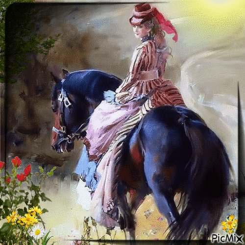 Frau und Pferd - Vintage - 無料のアニメーション GIF
