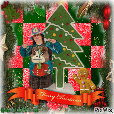 ((Merry Christmas with Gingerbread Tree)) - Darmowy animowany GIF