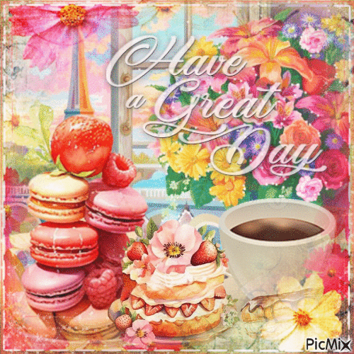 Have a great day coffee flowers Paris - GIF animasi gratis
