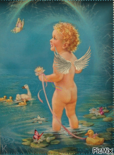 Postal vintage: un ángel en la playa - Nemokamas animacinis gif
