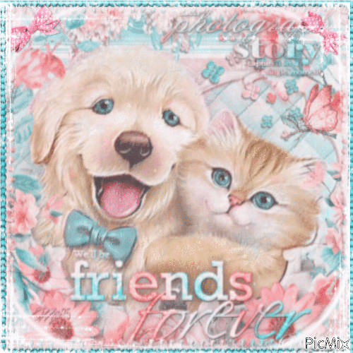 Kittens and puppies - Pastel tones - GIF animado gratis